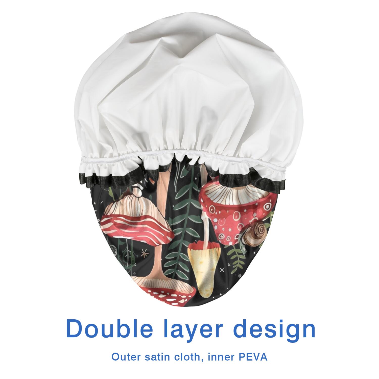 Shower Caps,Red Mushroom Butterfly Black Pattern Waterproof Shower Cap for Women 4 Pieces,Double Reusable Hair Cover for Shower PEVA Elastic Stretch Hem