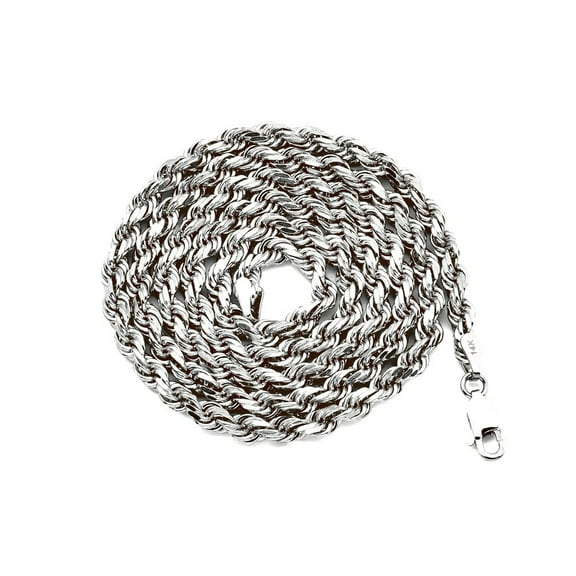 14k White Gold 4mm Solid Diamond Cut Rope Chain Necklace with Lobster Lock (22")