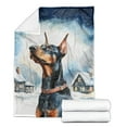 thumbnail image 2 of Hello Winter Doberman Pinscher Welcome Snowy Night Watercolor Vintage Cozy Fleece Blanket Doberman Dog Lover Gifts Warm Soft Throw Blanket - 01011, 2 of 5