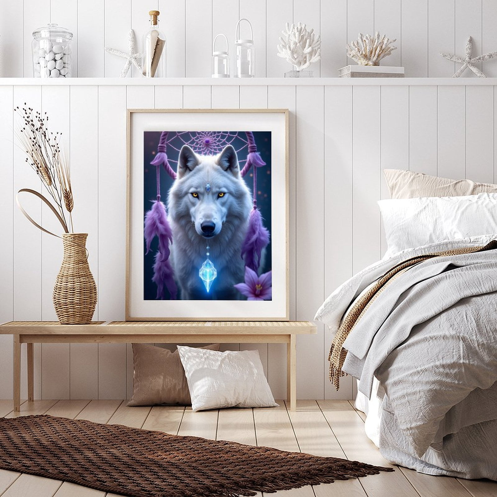 Diamond Art Kits for Adults - 5d White Wolf Dreamcatcher Crystal Diamond Painting for Adults, Diamond Art for Adults Beginners, Diamond Painting Kits for Adults for Home Wall Decor