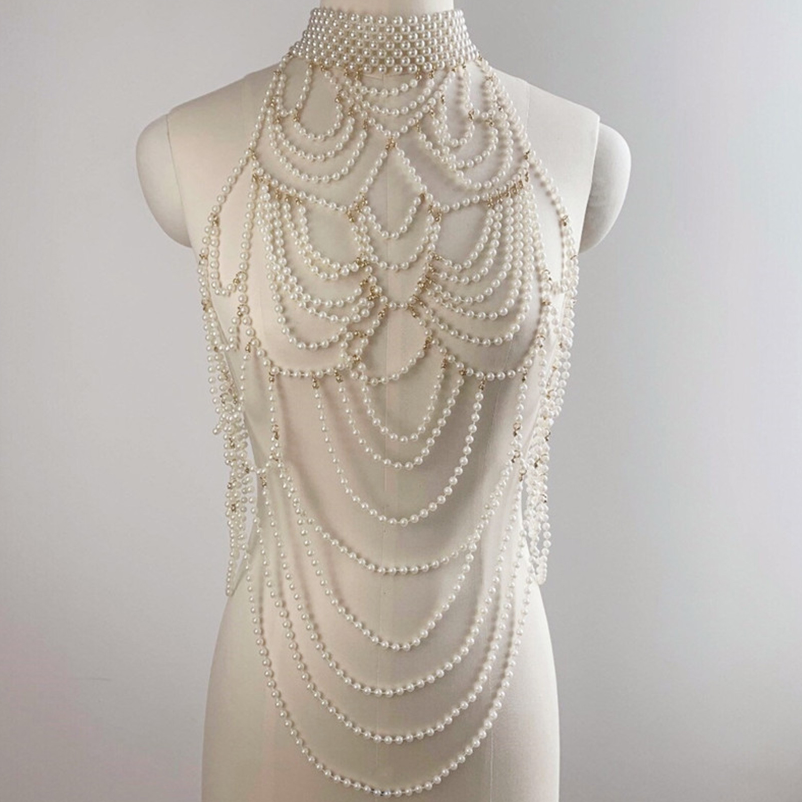 CHAOMA Women Layered Pearl Body Chain Choker Necklace Harness Sexy Bikini Body Jewelry - image 3 of 11