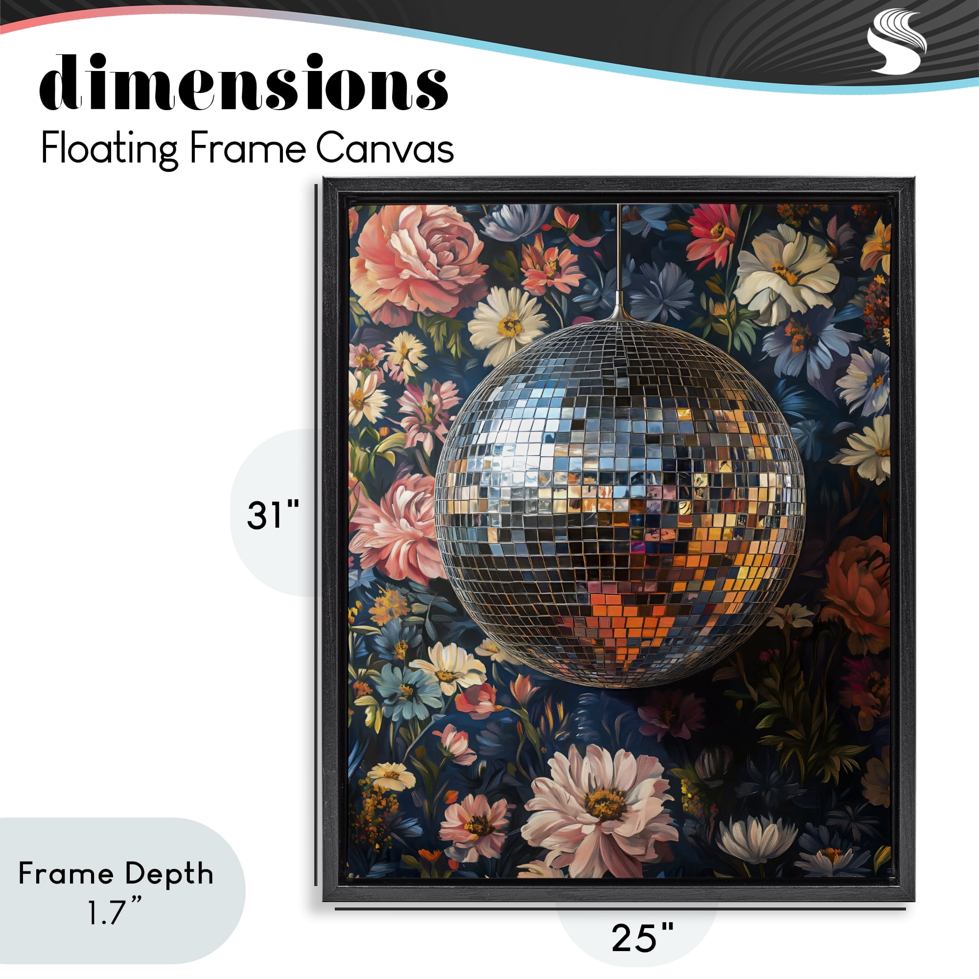 Stupell Industries Floral Disco Ball Reflection Black Framed Floater Canvas Wall Art, design by LSR Design Studio