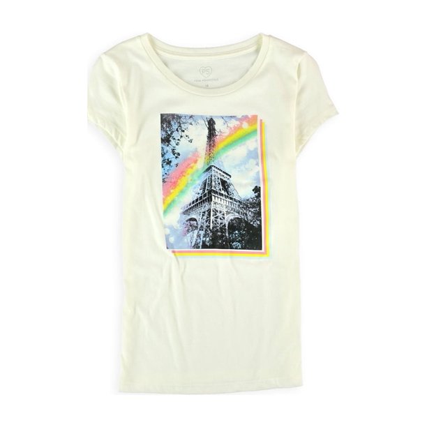 Aeropostale Girls Glittered Paris Graphic T-Shirt, Off-White, XL (14)