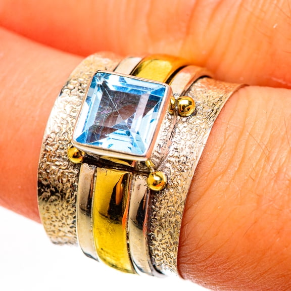 Blue Topaz Ring Size 7 (925 Sterling Silver)  - Handmade Boho Vintage Jewelry RING113797