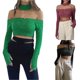 thumbnail image 1 of TRKIYQC Suéter corto de punto de manga larga con hombros descubiertos y cuello para mujer TRKIYQC moda, 1 of 10