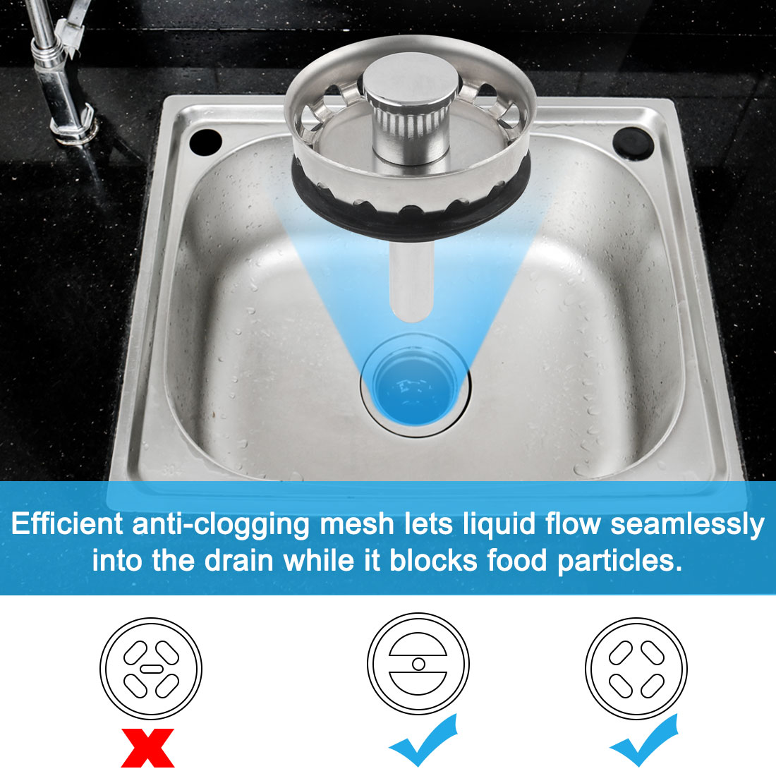 Unique Bargains Kitchen Sink Strainer Stainless Steel Mesh Drain Stopper