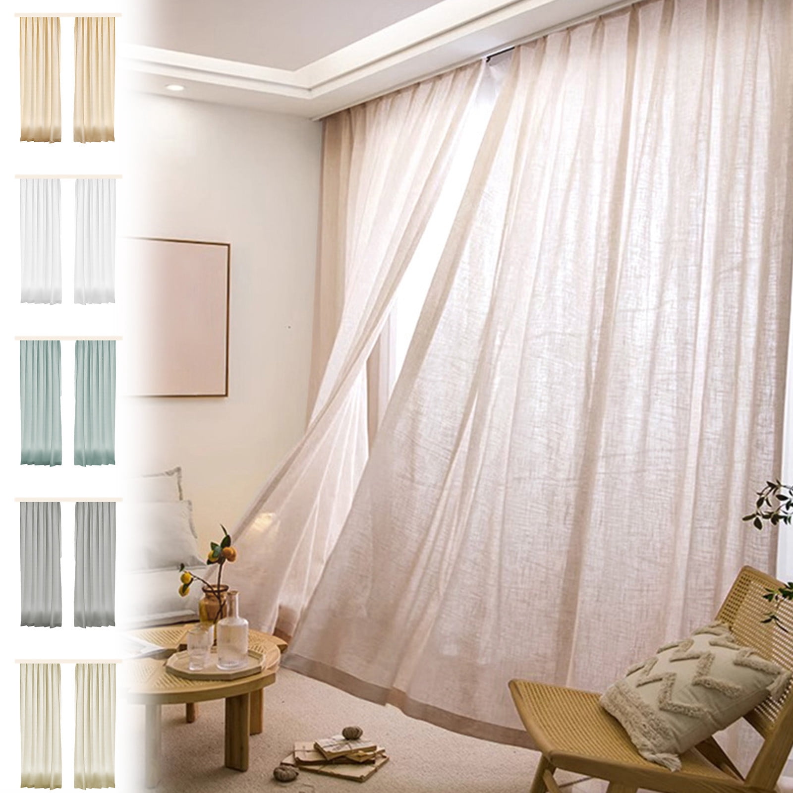 COM1950s Linen Curtains Set of 2 Panels, Natural Textured Window Drapes for Living Room Bedroom, 59x106 Inches, Grommet Top, Light Filtering & Privacy