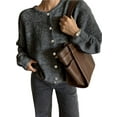thumbnail image 2 of Womens Button Up Cardigan Sweaters Long Sleeve Crew Neck Fall Soft Knit Loose Sweater Tops Dark Gray L, 2 of 8