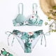 thumbnail image 2 of Traje de baño de bikini Traje de baño Estampado floral Tirantes ajustables en la parte delantera con cordones Cintura alta Traje de baño de bikini de 2 piezas Verde claro S, 2 of 5
