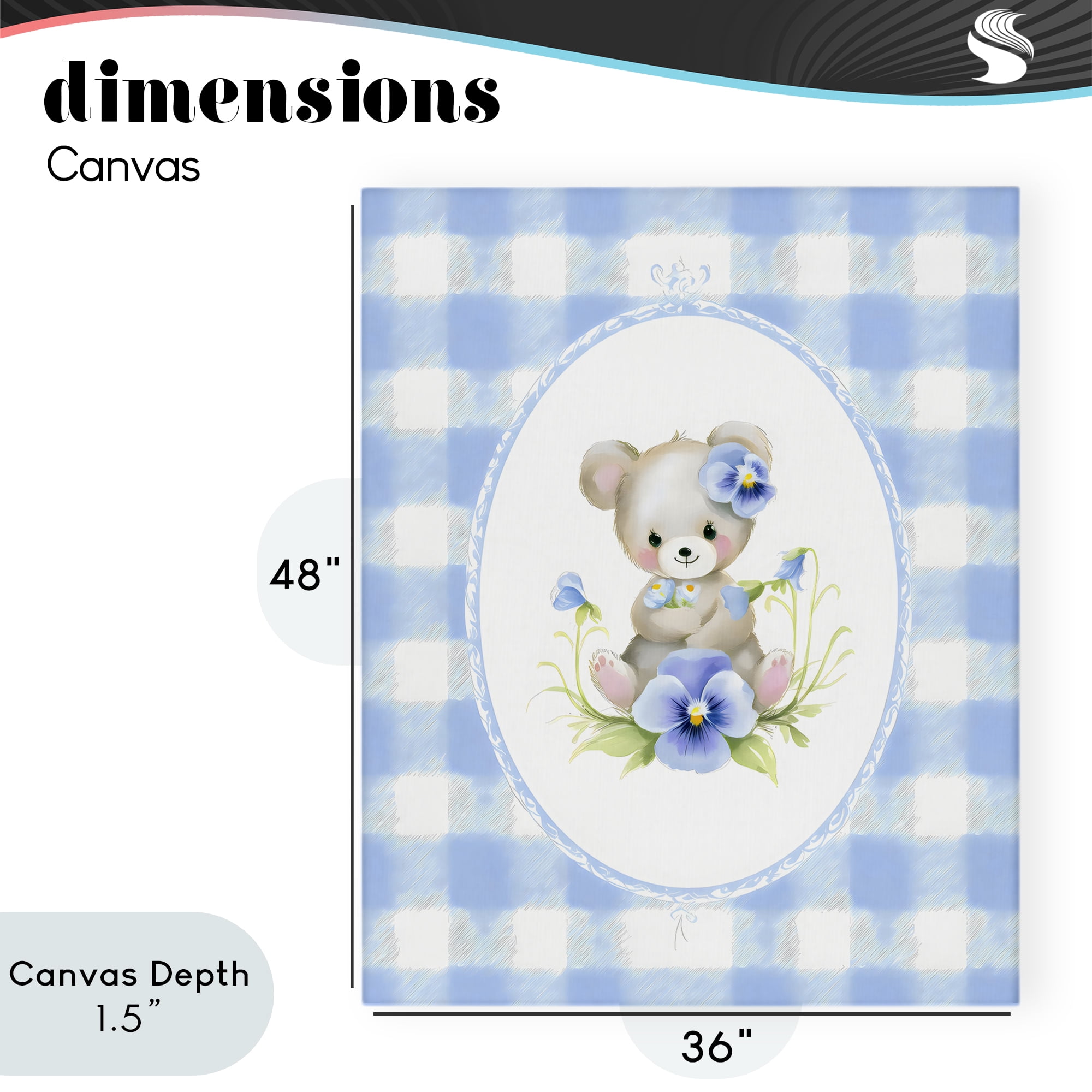 Stupell Industries Little Bear Blue Gingham Canvas Wall Art, design by Arlington Prints