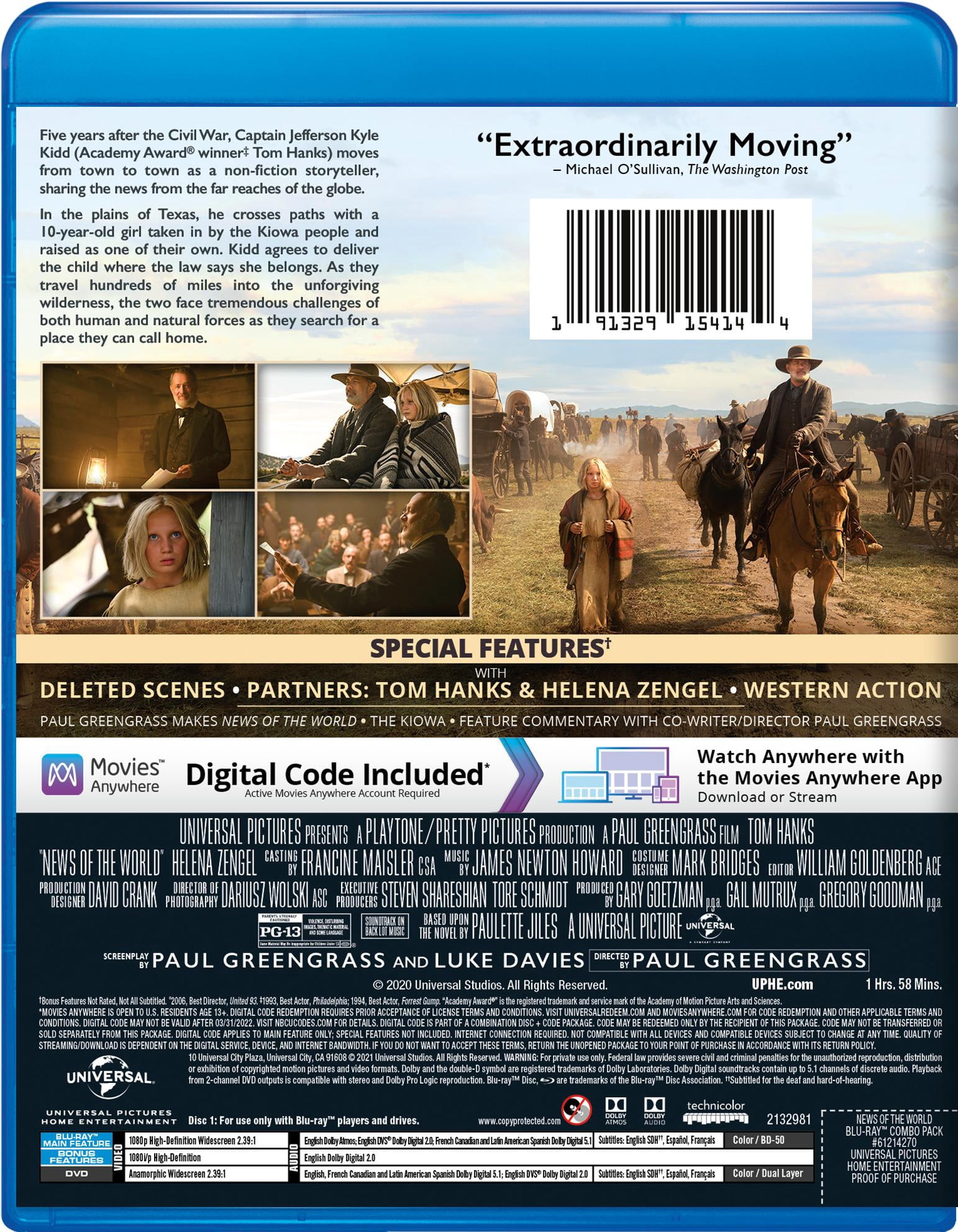 News Of The World Blu-ray DVD Digital, PG-13, Action Adventure