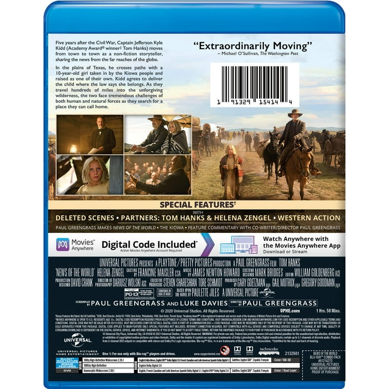News Of The World Blu-ray DVD Digital, PG-13, Action Adventure