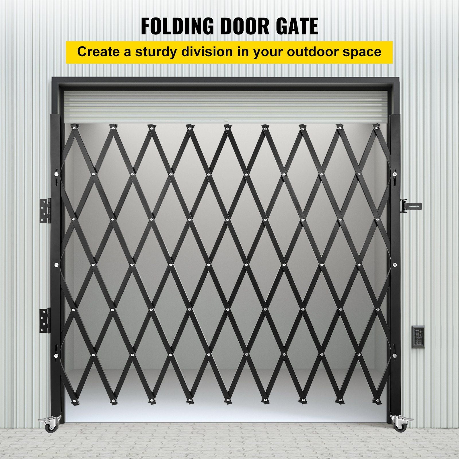 Flexible Expanding Security Gate, 85”H x 85”W Single Folding Gate, Heavy-Duty Steel Scissor Gate with 360° Rolling Design