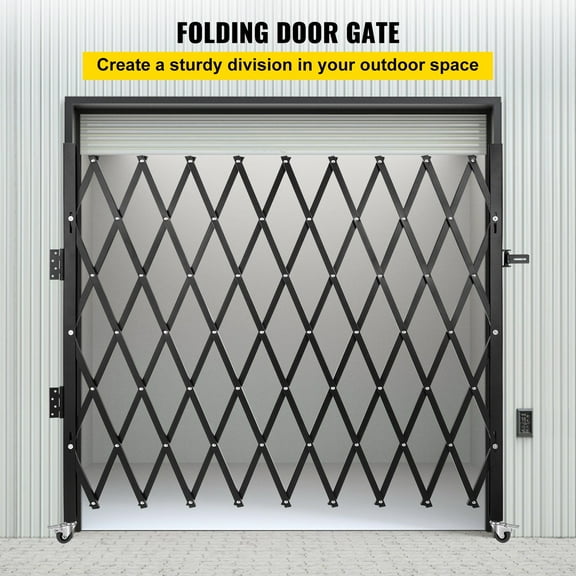 7.1' H x 7.1' W Steel Folding Security Gate - Expandable Accordion Door, 360° Rolling Barricade, Scissor Gate for Home & Business (85 x 85 Inch)