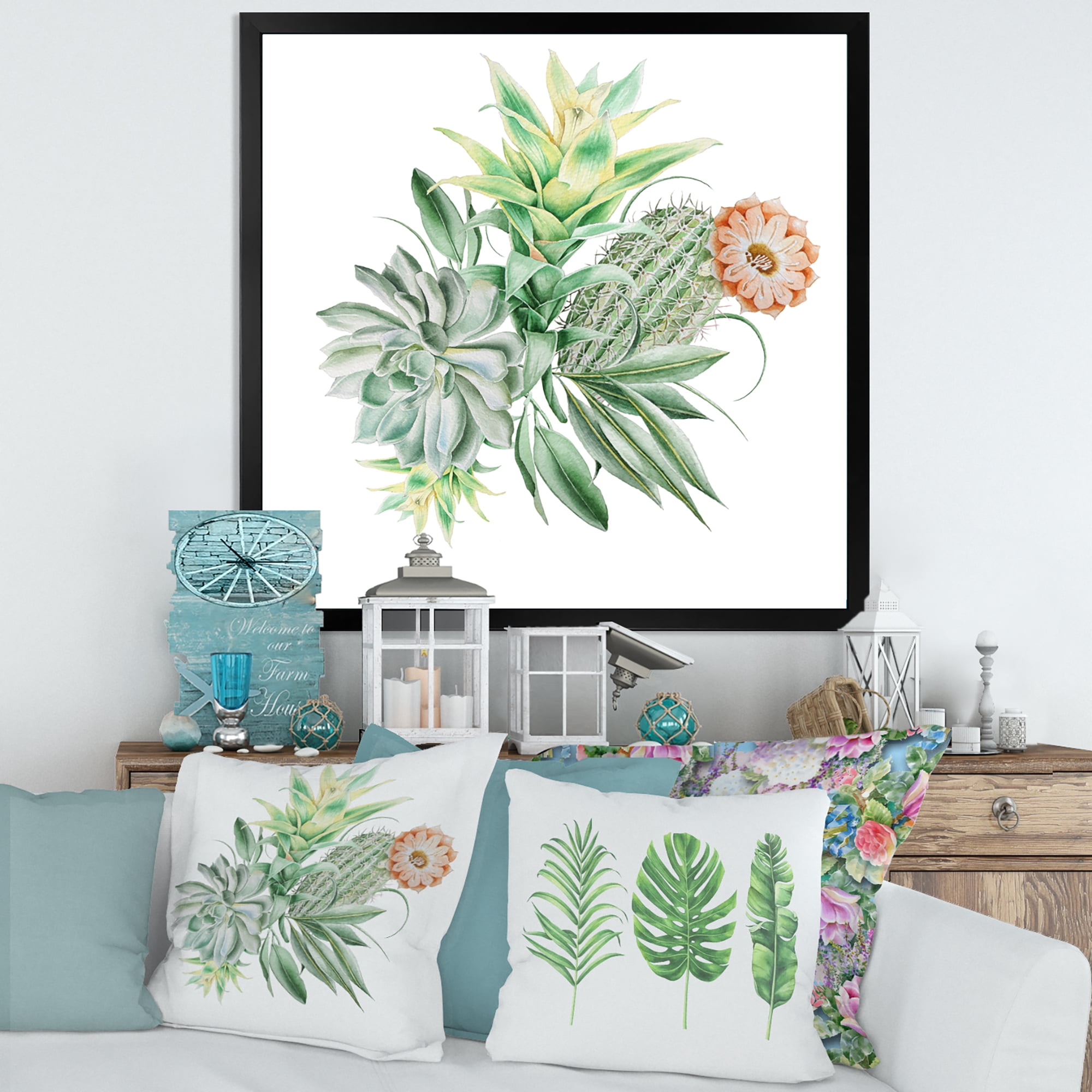 Designart 'Bouquet With Succulents and Cactus' Traditional Framed Art Print