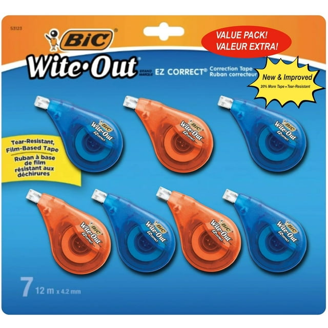 Cinta correctora BIC Wite-Out EZ Correct de 39,3 m, paquete de 7