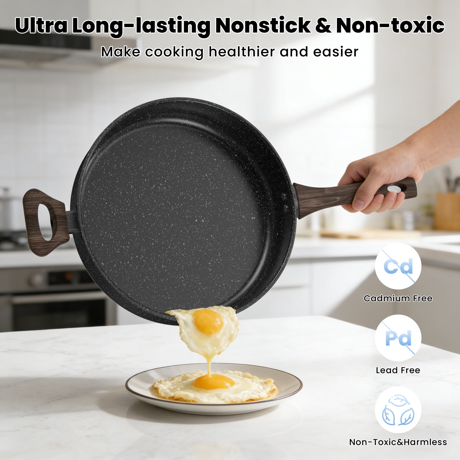 Nonstick Frying Pan Skillet with Lid, 12 Inch Deep Frying Pan, 5 Qt Saute Pan with Bakelite Handle, Kitchen Cooking Pan Skillet, Compatible with All Stovetops (Gas, Electric & Induction)