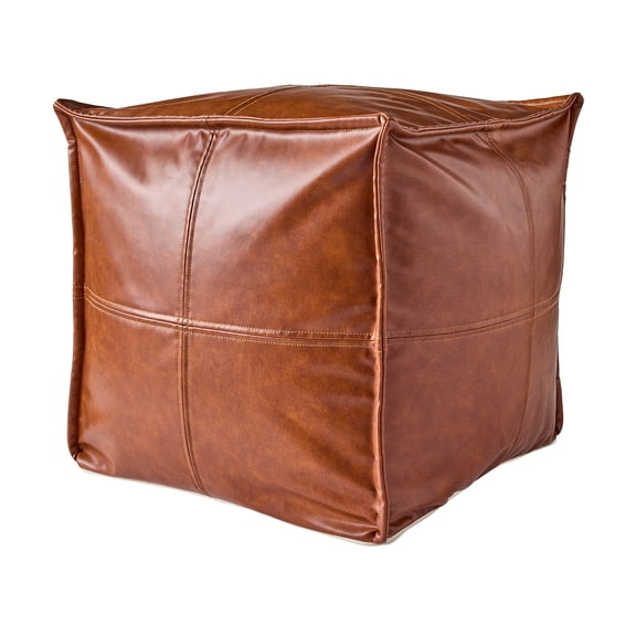 Better Homes & Gardens Faux Leather Unstuffed Pouf Cover, Brown, 18x18x18 inch (1 Unit)