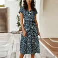 thumbnail image 2 of Midi Dresses for Women V Neck Short Sleeve Loose Summer Casual Office Beach Polka Dot Botton Dress, 2 of 7