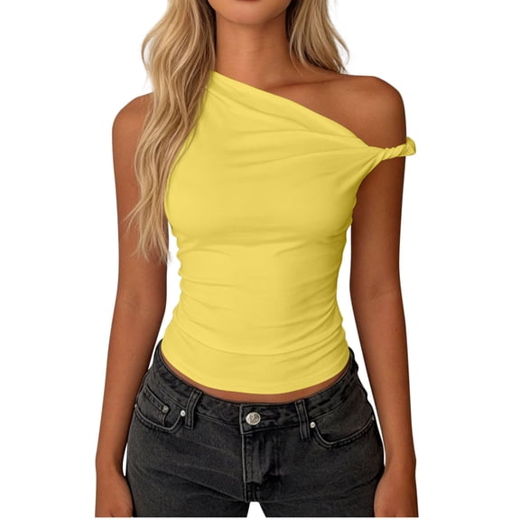 Plebaso Women's One Shoulder Tank Tops Asymmetrical Neck Going out Top for Women Sleeveless Summer Tops