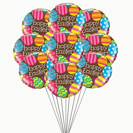 PMU Happy Easter Eggs and Chocolate 18 Inch Mylar Foil Balloon Pkg/10