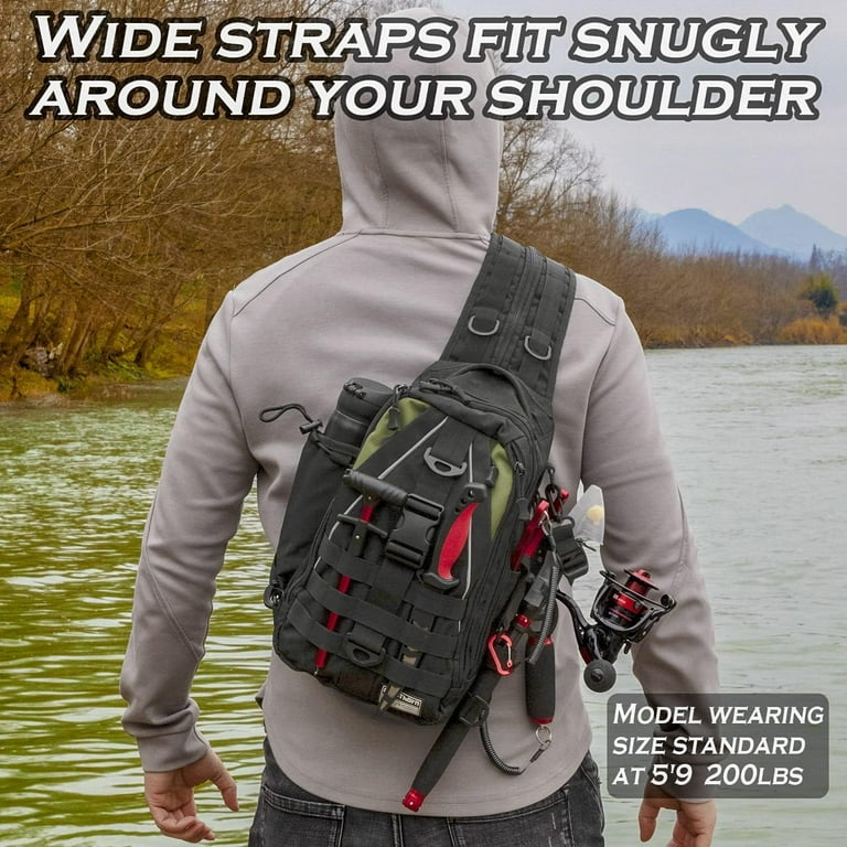 Ghosthorn Fishing Backpack Tackle Sling Bag Nylon Backpack with Rod Holder Tackle Box Fly Fishing Gifts for Men Women