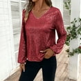 thumbnail image 2 of YanHoo Sparkly Sequin Shirts for Women Lantern Long Sleeve V Neck Dressy Blouses Glitter Shimmer Disco Party Club Concert Outfits Wine,XXL, 2 of 8