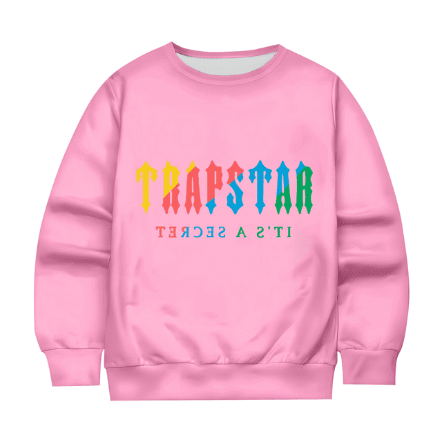 Hauts pour Enfants Trapstar Chandails en Molleton Col Rond Manches Longues Chandails en Molleton Graphiques Amples Trapstar Street Hip-hop Chandail Chandails en Molleton Garçons Filles Chandails en Molleton (Rose, 130)