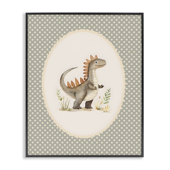 Stupell Industries Watercolor Dinosaur Polka Dot Border Black Framed Giclee Art, design by LSR Design Studio