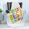 thumbnail image 4 of Grandma Soft Flannel Fleece Blanket, Cartoon Style Lettering Worlds Best Grandma Words with Stars Colorful Illustration, Cozy Plush for Indoor and Outdoor Use, 50" x 60", Multicolor, by Ambesonne, 4 of 5