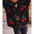 thumbnail image 6 of Womens Tie Front Cardigan Cute Cherry Open Front Y2k Sweater Oversized Chunky Knit Cardigan Tops Black S, 6 of 7