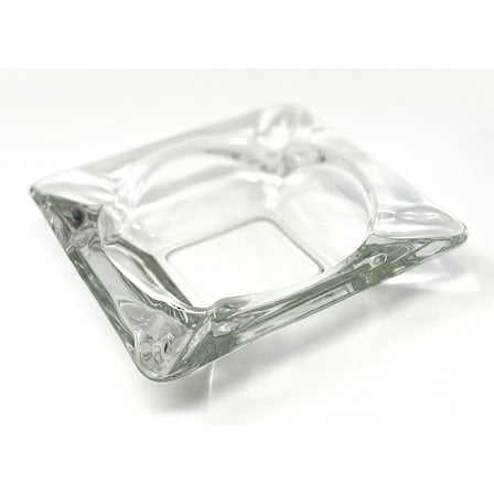 Heavy Mid Century Modern 6" Square Clear Glass Cigar Ashtray