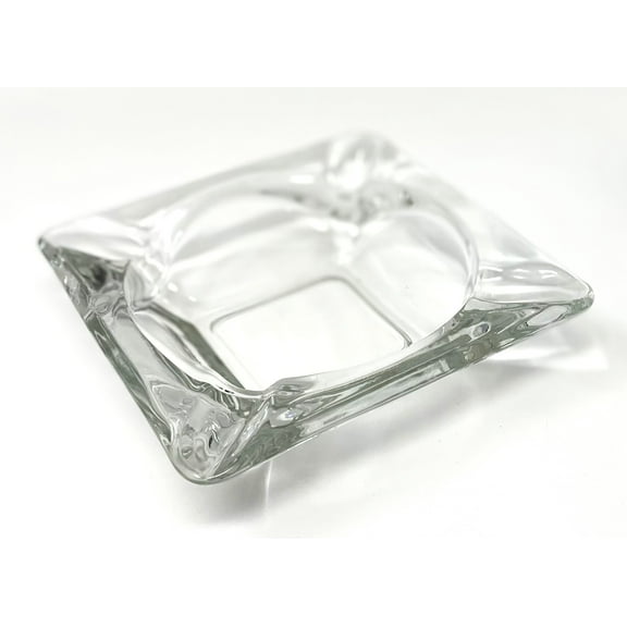Heavy Mid Century Modern 6" Square Clear Glass Cigar Ashtray