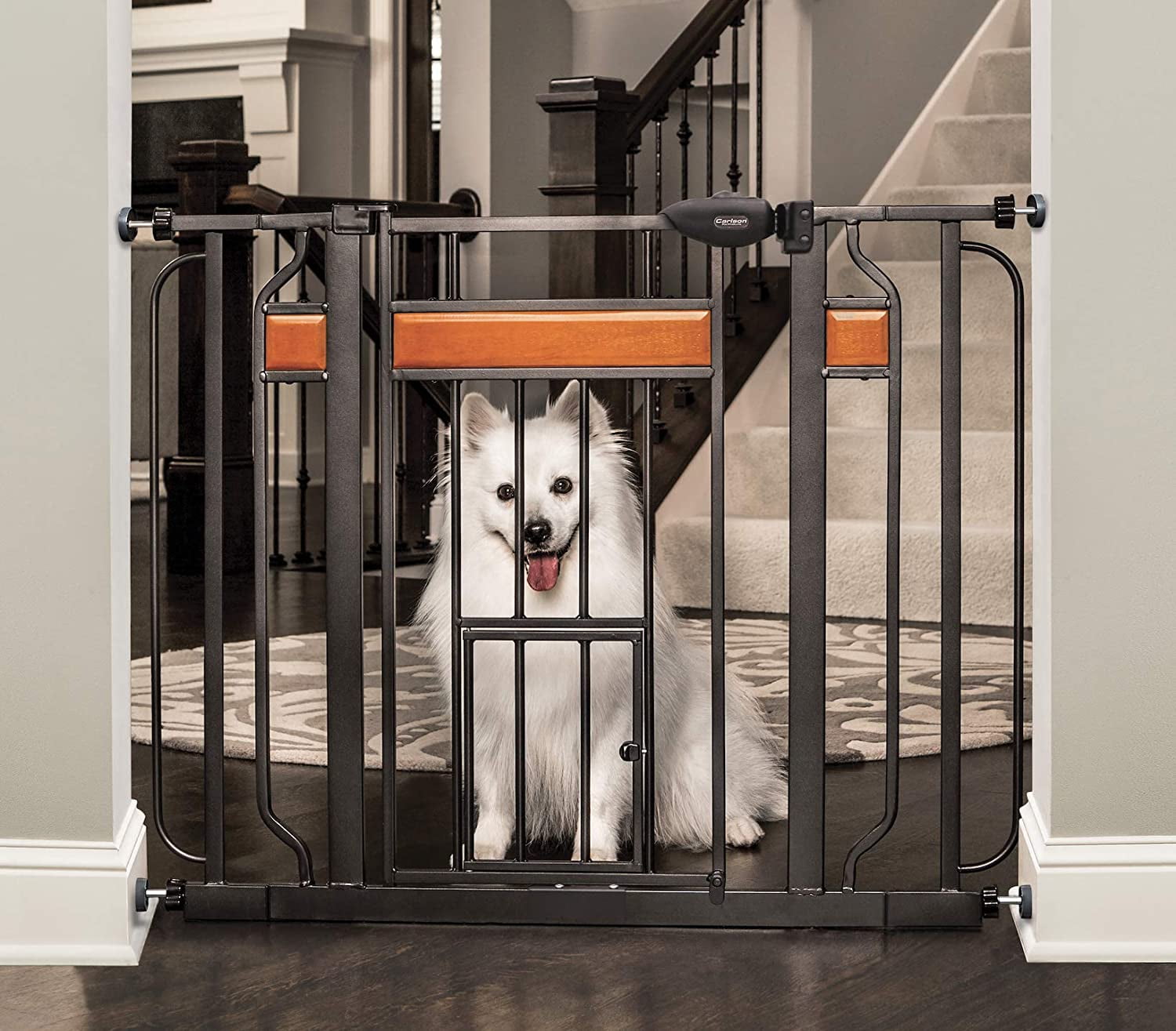 Includes 4'' Kit Carlson Extra Wide Walk Through Pet Gate with Small Pet Door 