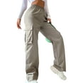 thumbnail image 2 of Women High Waisted Cargo Pants Wide Leg Casual Pants Travel Trousers Baggy Stretchy Pants Light Gray XL, 2 of 3