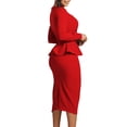 thumbnail image 6 of Ashirexll Womens Winter Dresses, Midi Dresses for Women, Solid Color Versatile Temperament Neckline Buttocks Wrapped Long Sleeve, 6 of 7