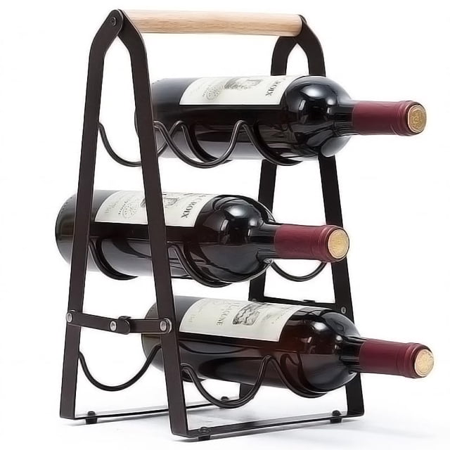 Botellero HMKAIJUFUL para 6 botellas, encimera de madera, color negro