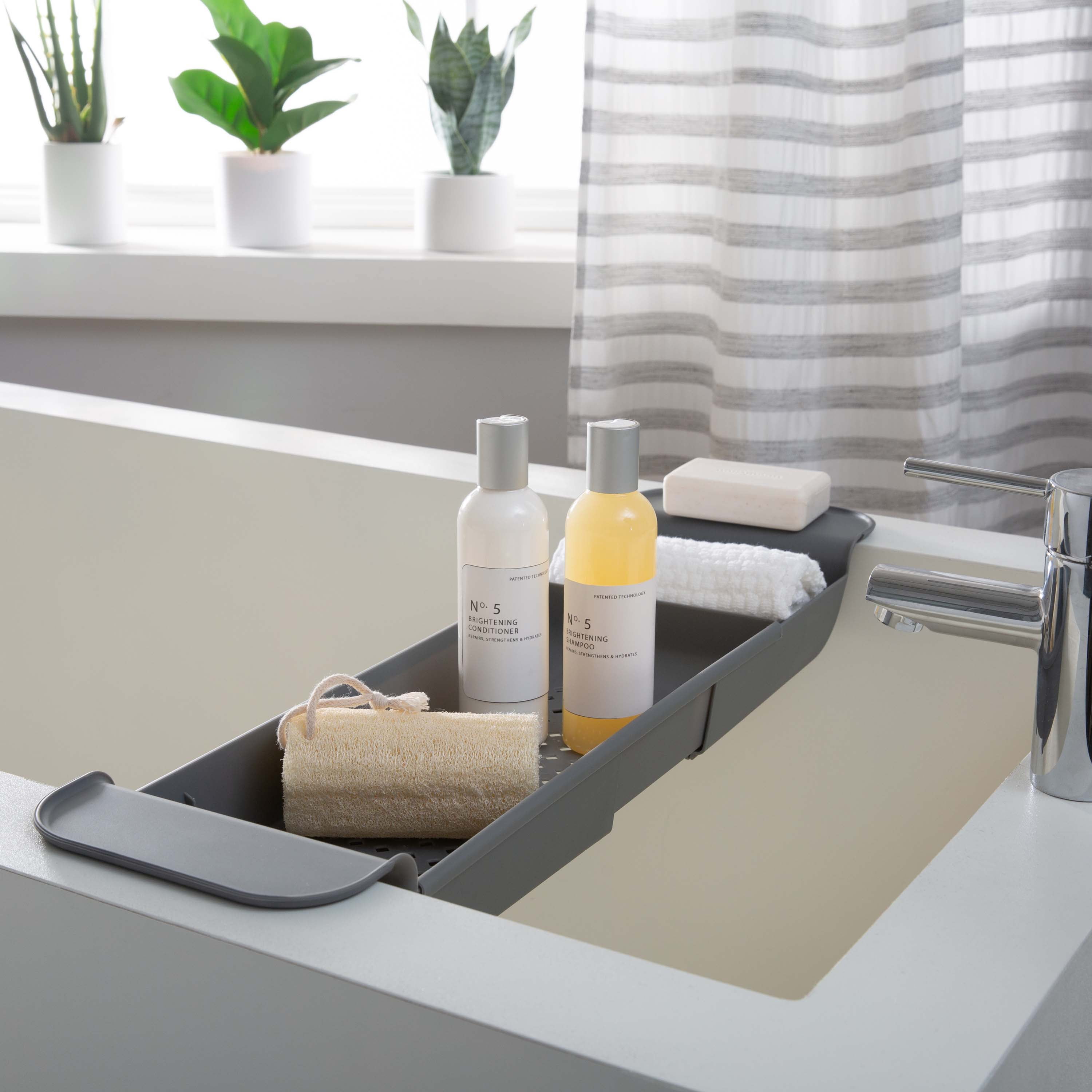 Bath Bliss Expandable Non-Slip Bathtub Caddy in Gray