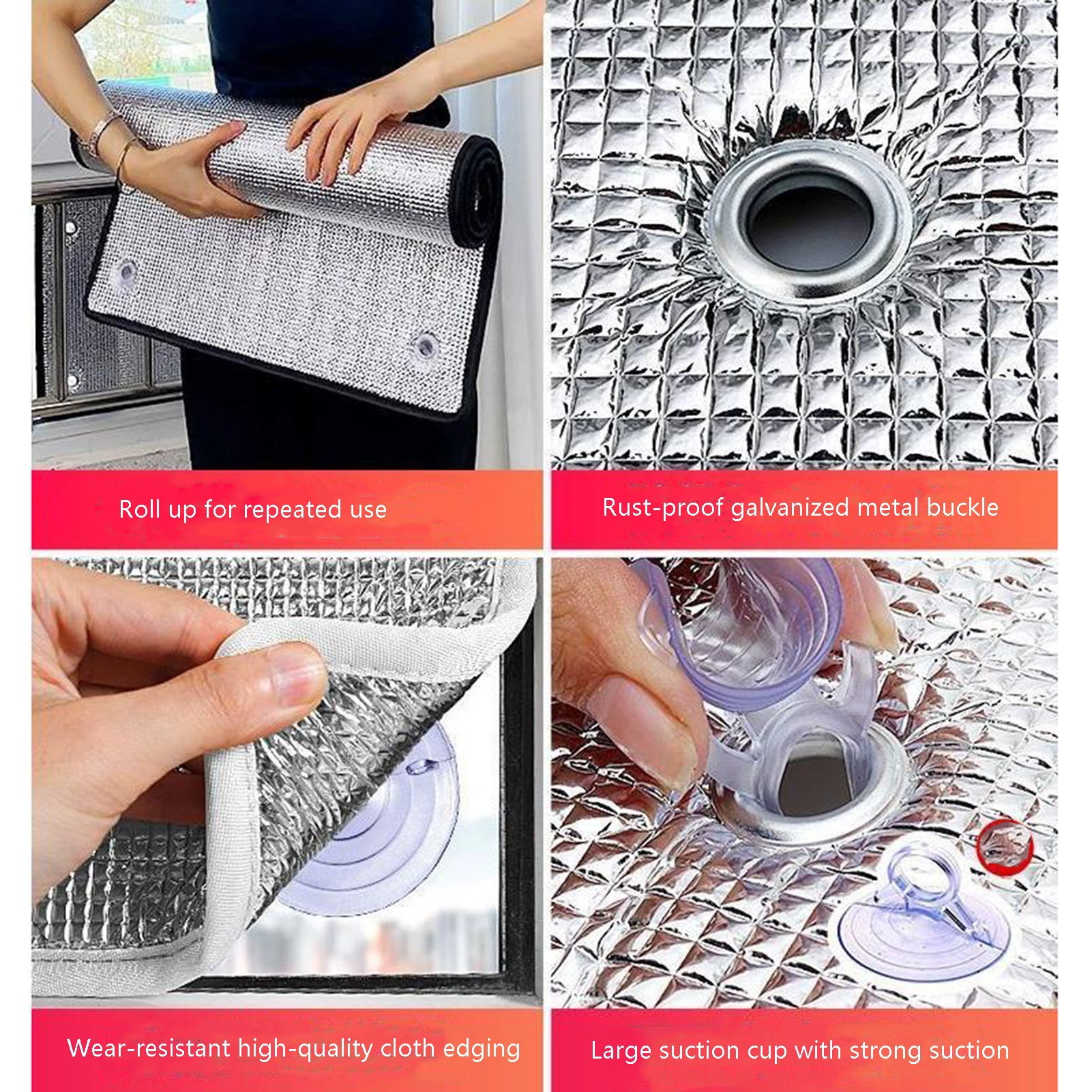Aluminized Thermal Insulation Film, Anti-Heat Window Film, Sun Protection, Blackout Window Film, with Suction Cups, Privacy Window Film