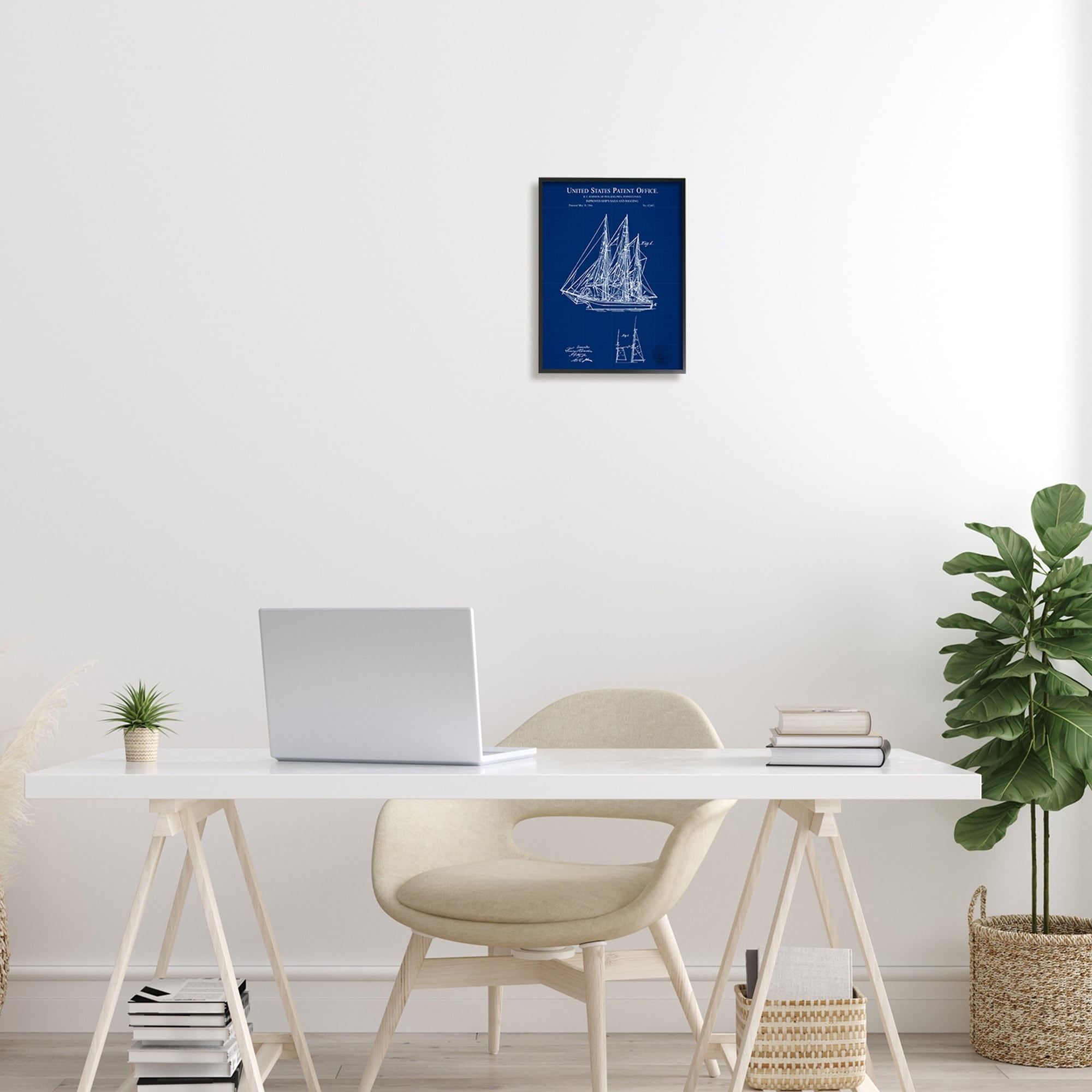 Stupell Industries Detailed Sailboat Ship Nautical Blueprint Outline Diagram Framed Wall Art, 24 x 30, Design by Karl Hronek