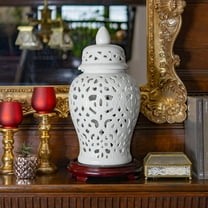 Red Lantern 18" Spiral Lattice Temple Jar - White