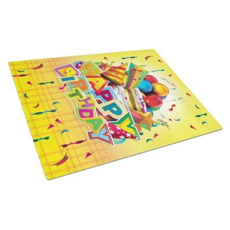 

Caroline s Treasures APH8873LCB Happy Birthday Party Glass Cutting Board Large 12H x 16W multicolor