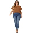 thumbnail image 3 of DARING DIVA Women's Plus Pleated Round Neck Basic Tulip Sleeves Top 2X Brown, 3 of 6