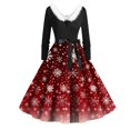 thumbnail image 2 of Christmas Dresses for Women Women's Casual And Fashionable Long Sleeved V-neck Print Matching Zipper Dress with Fur and Christmas Tree for Holiday Party,Wine,3XL, 2 of 4