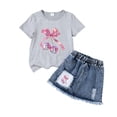 thumbnail image 4 of HAOTAGS Girls Summer Tee Dress,Elastic-Waist Casual Skirt Round - Neck Short - Sleeve Soft Lightweight Playwear Toddler-Kid 2-Piece Outfit Gray 4-5 T, 4 of 6
