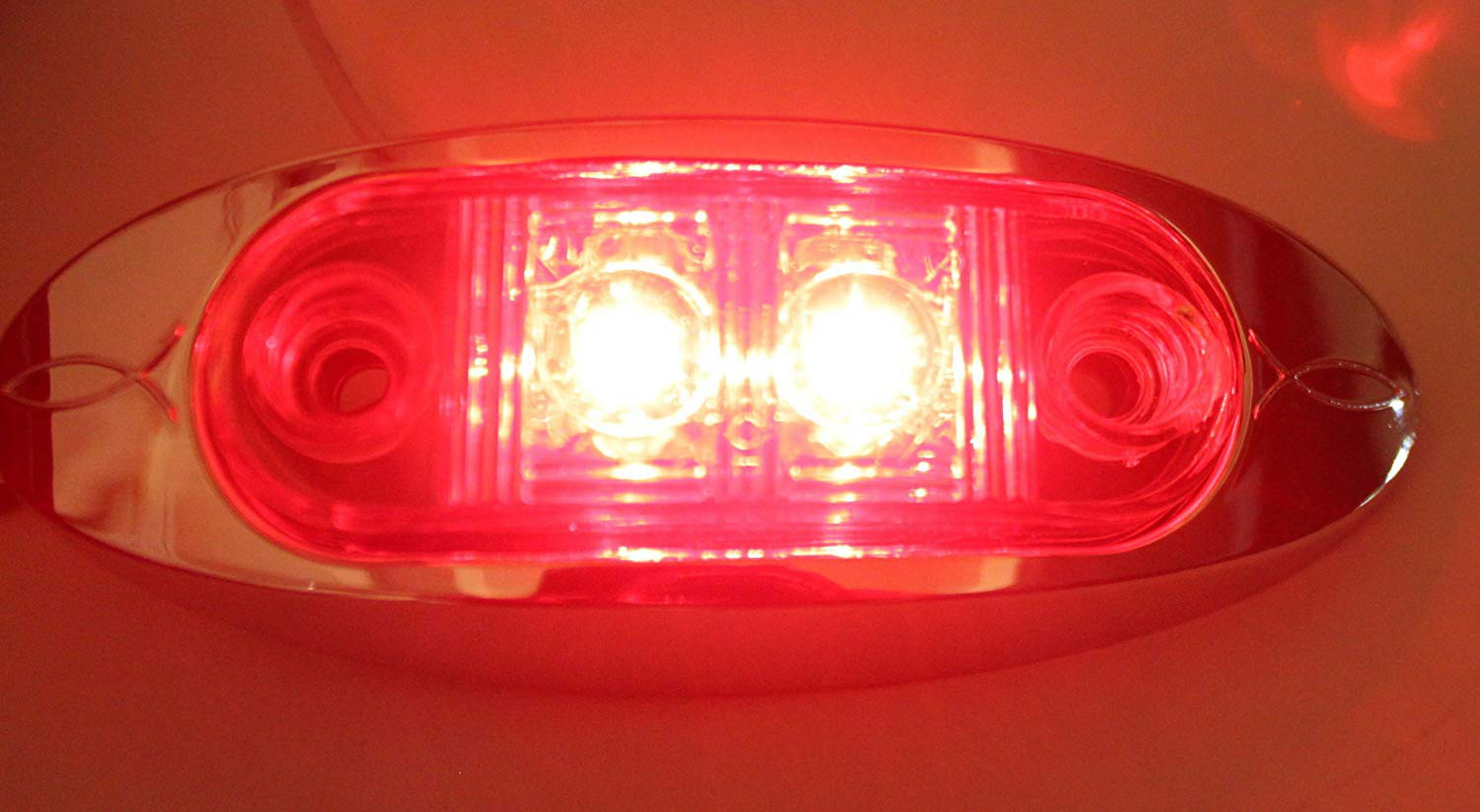 Pair of 2 LED Oval Clearance/Side Marker Light with Chrome Bezel Clear Lens Red for TRUCK TRAILER 2" -D