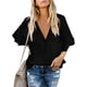 thumbnail image 1 of Blusas con cuello en V para mujer, con volantes, manga 3/4, con nudo de corbata, camisas con botones Ormromra LRWJ306-7, 1 of 3