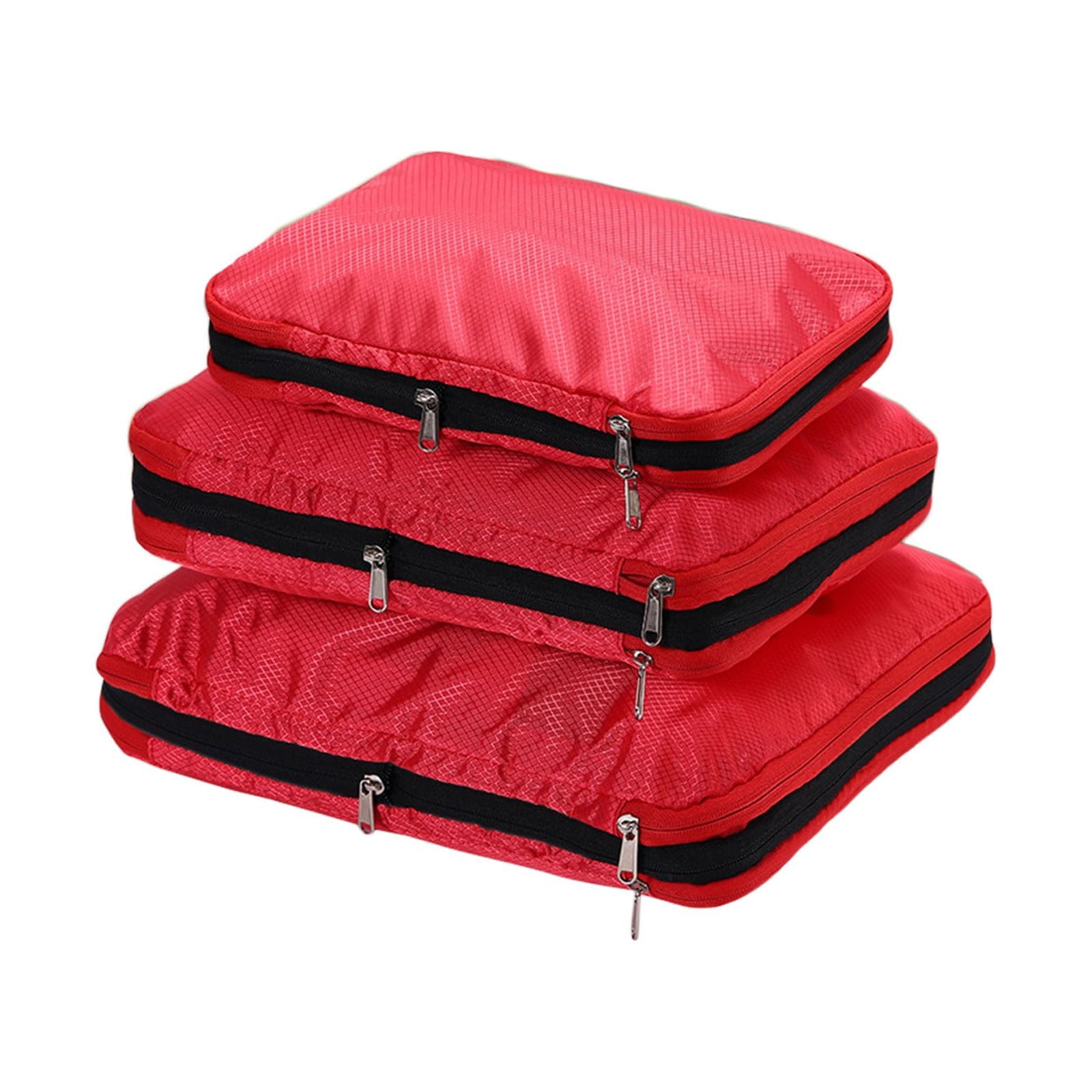 Travel Luggage Packing Cubes Set of 3, Expandable Suitcase Organizers for Clothes Storage, Travel Essentials, Oxford Cloth, 15.75x11.81in, Gray/Red