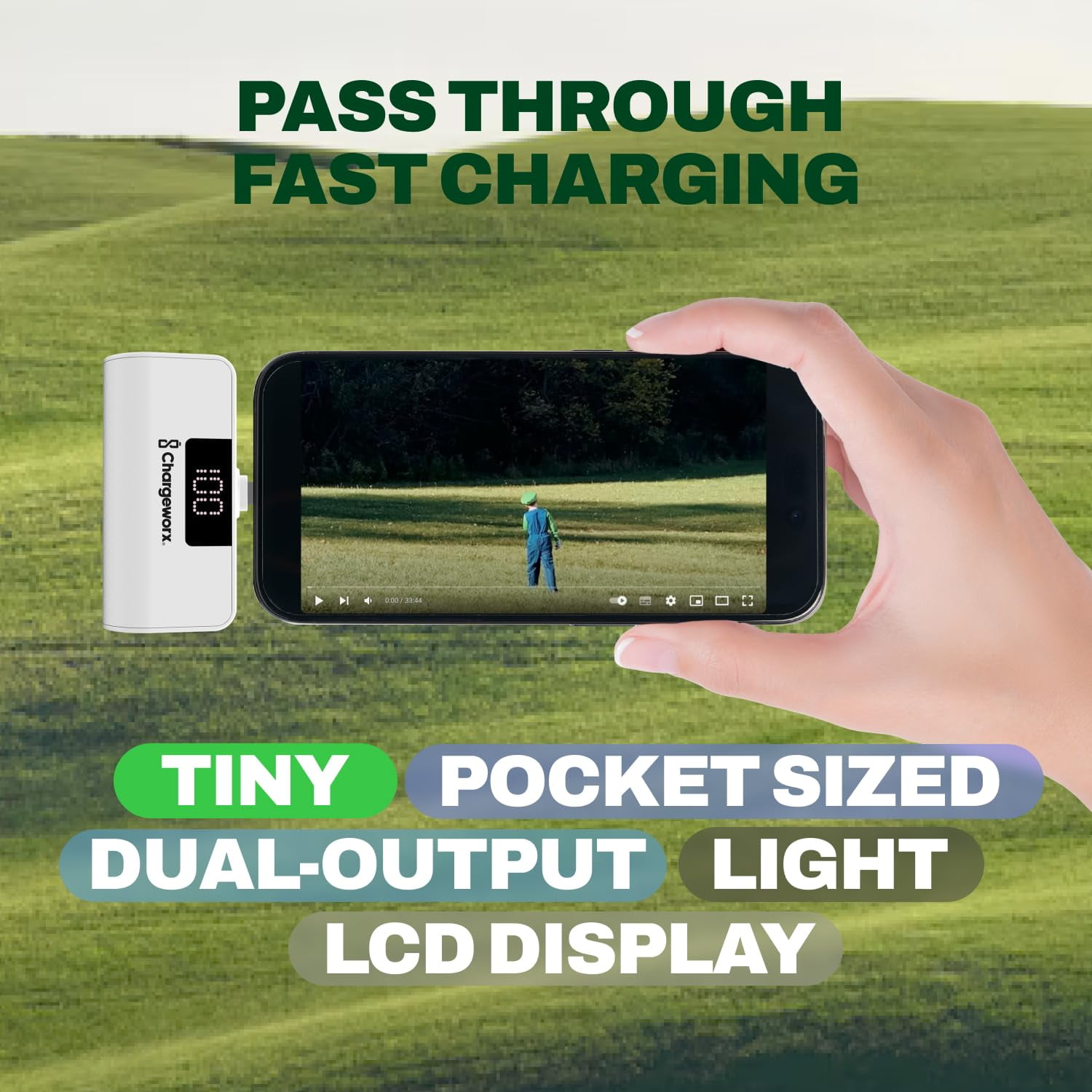 CHARGEWORX Mini Portable Charger Power Bank with Built-in USB-C Connector, LCD Display for Battery, 5000mAh, Fast Charging, Small & Compact Design