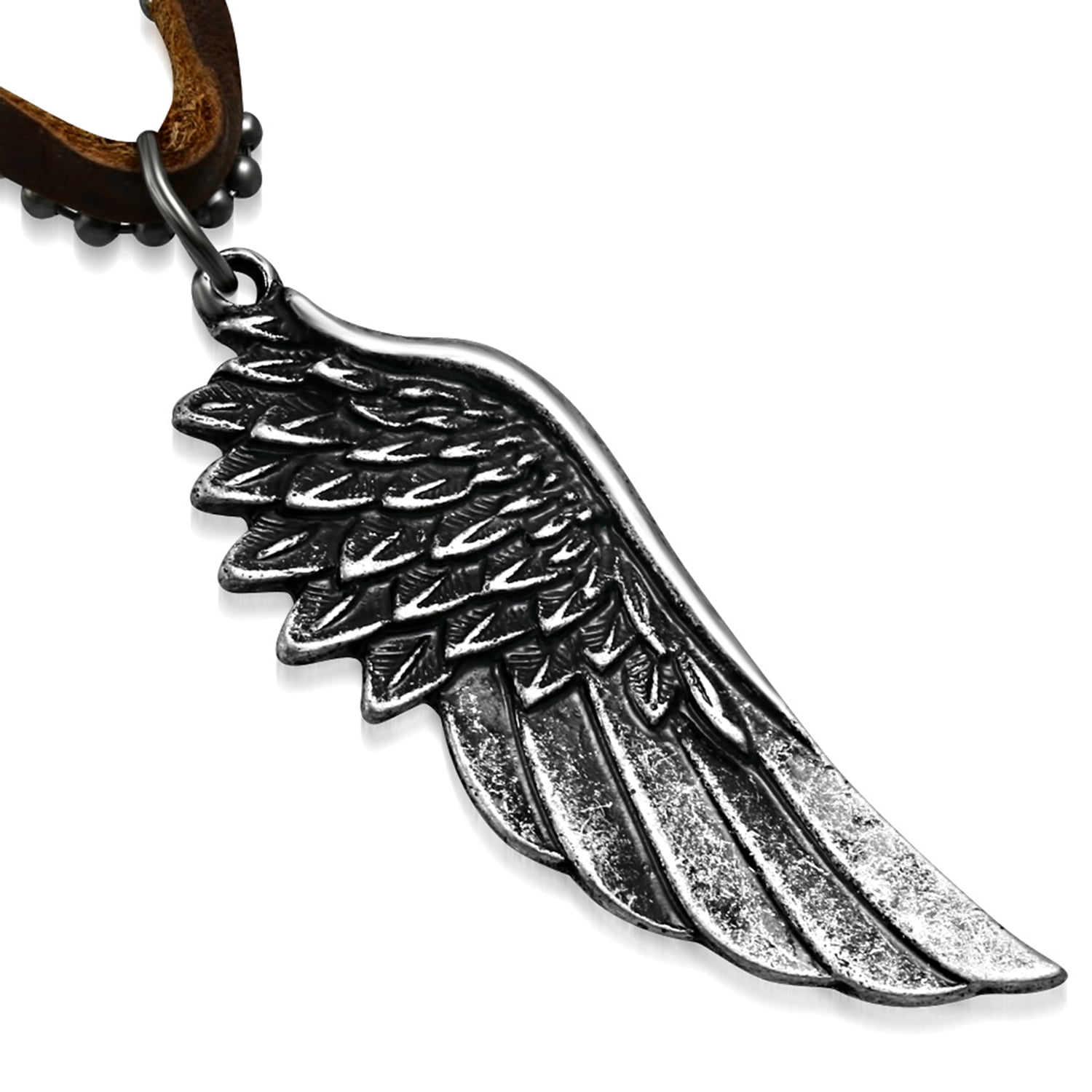 Men vintage style Bird Wing Angel Cross Dog Tag Pendant Necklace Leather Chain 